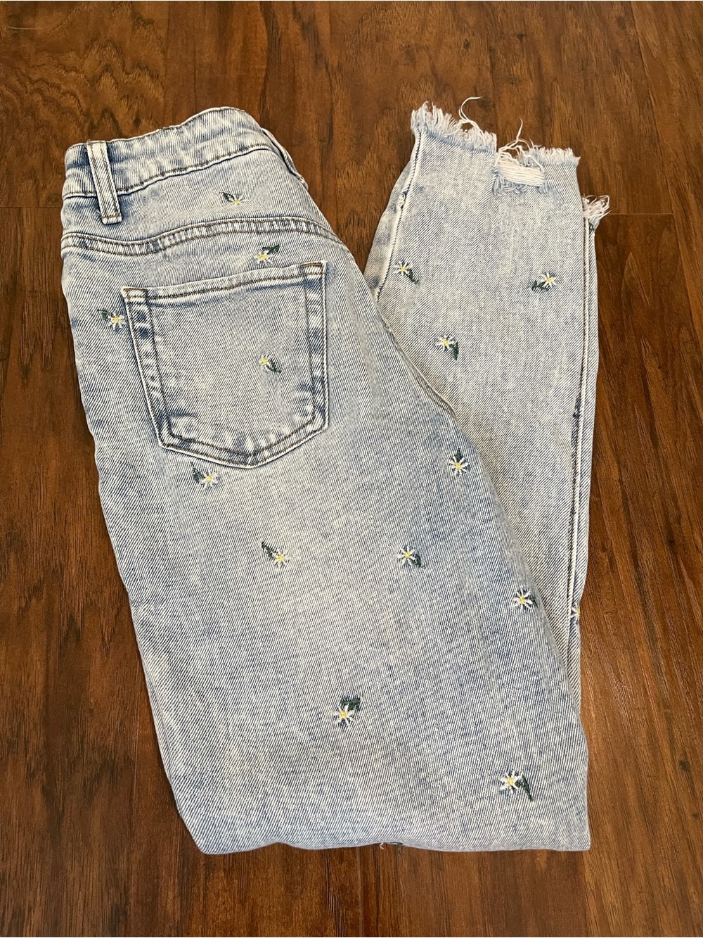 Material Girl Daisy Embroidered Distressed Light Wash Jeans 1